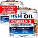 (2 Pack) Omega 3 Huile de poisson pour chiens - 170 Chews - Supplément de peau et de manteau - Omega 3 pour chiens - Traitement de soulagement de la peau sec et démangeaisons - Traitement antidérapant antidérapant pour chiens - Saumon - Arôme de poulet