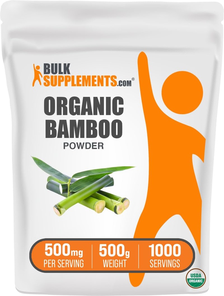 BulkSupplements.com Poudre de bambou biologique - Suppléments de silice, Supplément de bambou - Sans gluten, 500mg par portion, 500g (1,1 lb) (paquet de 1)