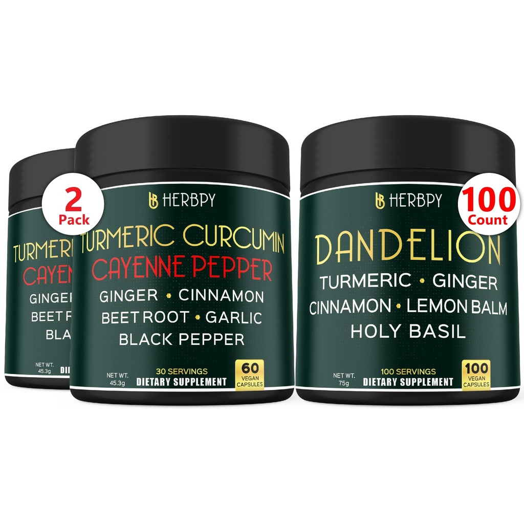 Ensemble 7in1 Curcumin curcumin et complément de dandelion 6in1 - Soutien cardiaque, santé de la digestion et système immunitaire