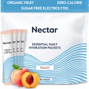 Paquets d'hydratation Nectar - Paquets de poudre d'électrolytes - Sans sucre & 0 Calorie - Fruits organiques liquides IV Poudre d'électrolytes pour déshydratation et réhydratation rapide (Peach 30 Pack)