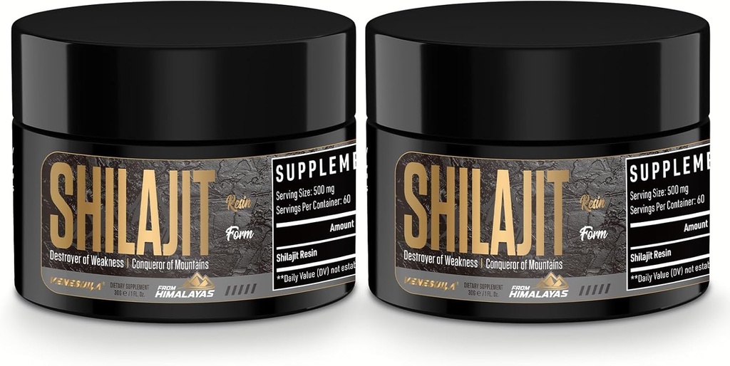Résine de Shilajit - Résine de Shilajit biologique testée par une tierce partie riche en minéraux traces de 85+, de grade d'or Himalayan pur Shiljait pour l'énergie (1 Fl Oz (paquet de 2))