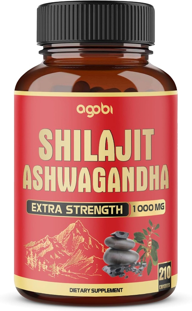 agobi 210 Capsules - 600mg Shilajit Supplément avec 400mg de racine biologique Ashwagandha - Shilajit Pure Himalayan Organique pour la production d'énergie, système immunitaire Santé cérébrale, Focus & Concentration