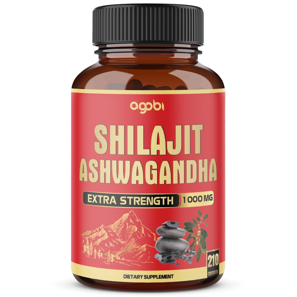 agobi 210 Capsules - 600mg Shilajit Supplément avec 400mg de racine biologique Ashwagandha - Shilajit Pure Himalayan Organique pour la production d'énergie, système immunitaire Santé cérébrale, Focus & Concentration