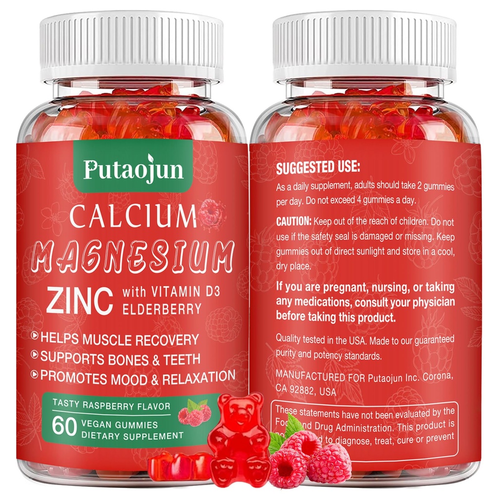 Haute absorption Calcium Magnésium Zinc Gommies, Supplément de zinc sans sucre Calcium Magnésium avec D3.