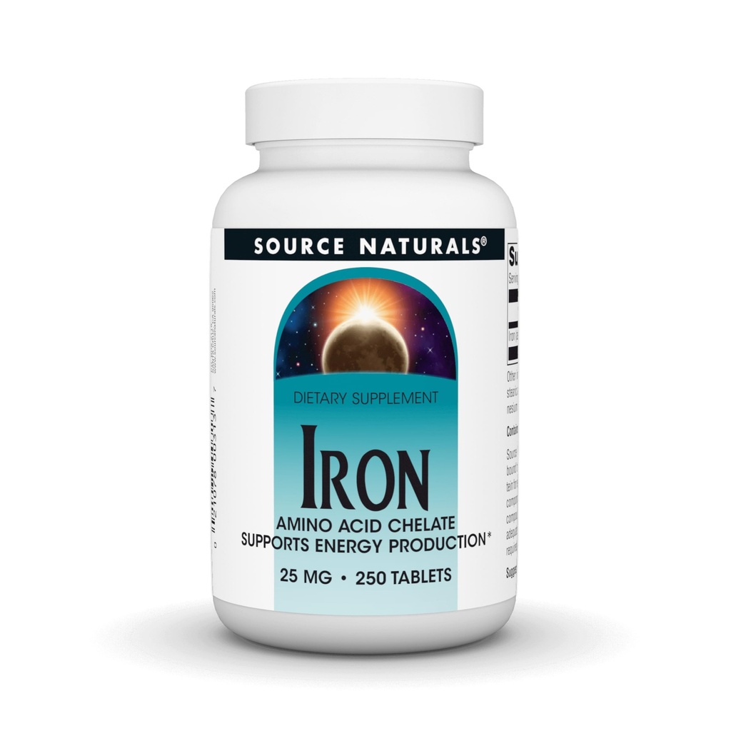 Source Naturals Fer, chélate d'acide amino - Supplément alimentaire qui soutient la production d'énergie - 250 comprimés