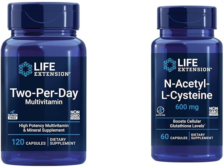 Multivitamines, vitamines B, C, D, zinc, 25 vitamines, minéraux et extraits, 120 capsules Ensemble avec N-acétyl-L-Cysteine (NAC) 600 mg, 60 capsules