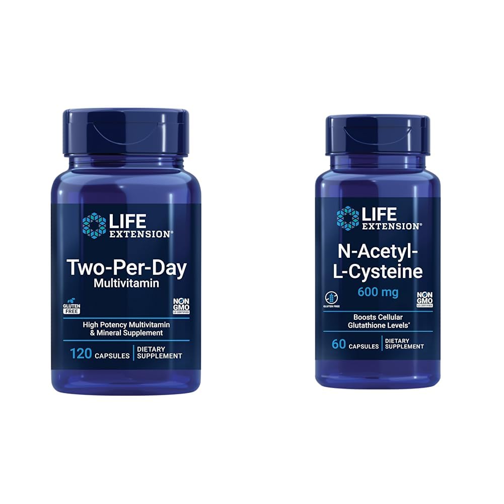 Multivitamines, vitamines B, C, D, zinc, 25 vitamines, minéraux et extraits, 120 capsules Ensemble avec N-acétyl-L-Cysteine (NAC) 600 mg, 60 capsules