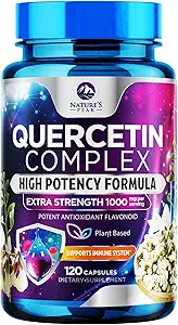 Supplément Quercetin 1000mg - Support naturel, basé sur la plante pour les modifications immunitaires, cellulaires, respiratoires et saisonnières - Extra-résistance Quercetin Dihydrate de Sophora Japonica - 120 Capsules de Veggie