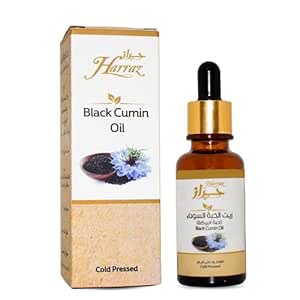 Harraz Huile de cumin noire avec goutte à goutte Albaraka Nigella Cold Pressed Egyptian Pure Natural Herbes brutes Vegan Shifa Sunnah Halal (1 Pack = 1 oz / 30 ml) حراز زيш الحبш السوداш