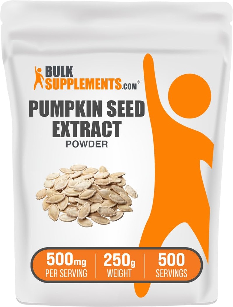 BulkSupplements.com Poudre d'extrait de graines de citrouille - supplément de graines de citrouille, supplément à base de plantes - végétalien et sans gluten, 500mg par portion, 250g (8,8 oz) (paquet de 1)