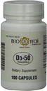 Bio-Tech Pharmacal D3-50 50,000 IU, 100 Capsules Ð All-Natural Supplement Ð Supports Bone, Heart Neuromuscular, & Immune Health Ð No Dairy, Fish, Gluten, Peanut, Shellfish, & Soy