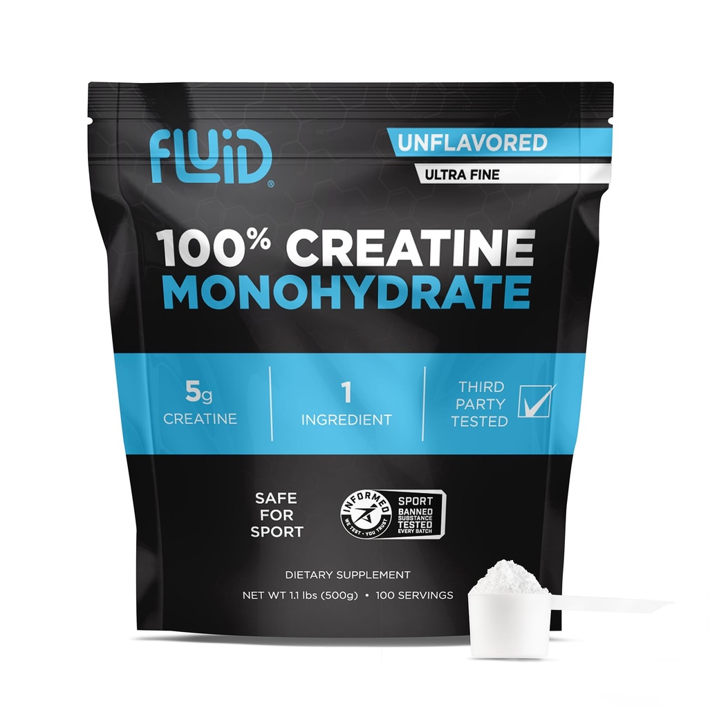 Créatine liquide - 100% poudre monohydratée de créatine, non aromatisée, certifiée sportive, 5g par portion (100 portions)