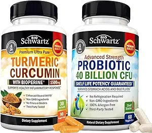 Supplément probiotique quotidien de 40 milliards de CFU (1 mois d'approvisionnement) Plus Curcumine curcumine avec extrait de poivre noir 1500mg complexe (1 mois d'approvisionnement)