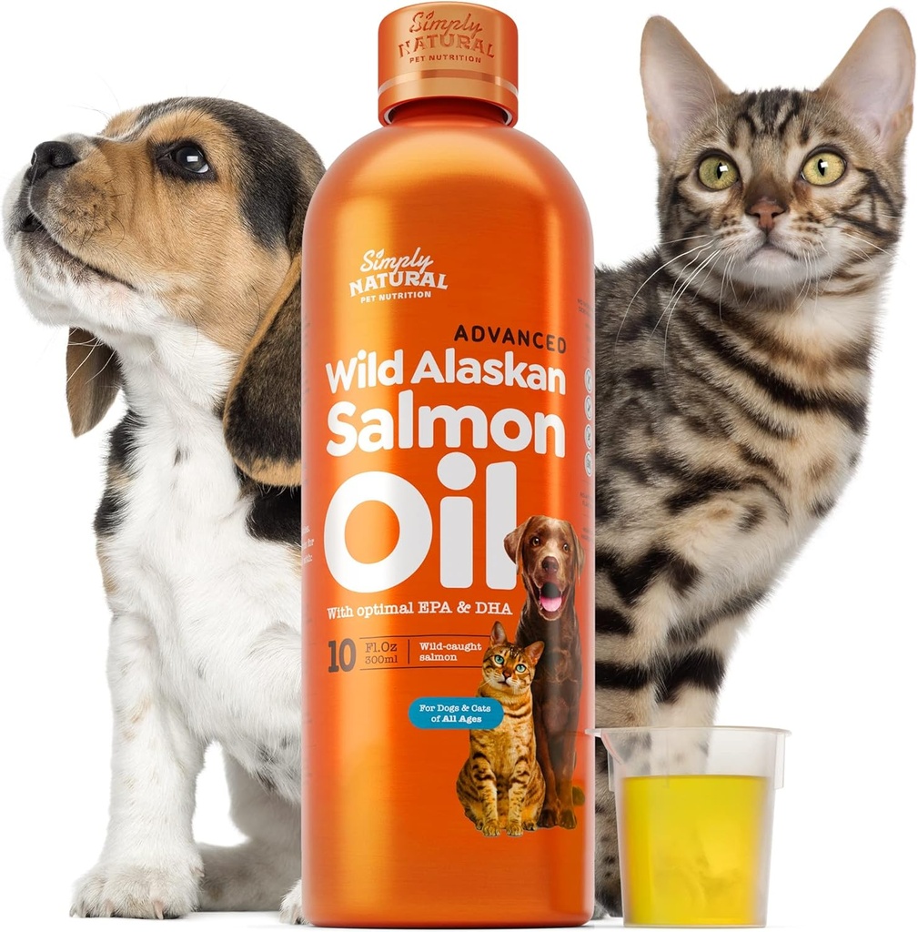 Huile de saumon pour chiens et chats, Huile de saumon sauvage de l'Alaska pour chiens Peau, manteau et joint, Omega 3 Huile de poisson, chiens et chats Immune System Support, Epa et Dha, 300 ml