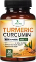 Curcumine curcumine supplément 2600mg - 95% Curcuminoides avec Turcuma biologique et extrait de poivre noir BioPerine pour la meilleure absorption, support de joint végétalien naturel, non-OGM, mis en bouteille aux États-Unis - 60 Capsules