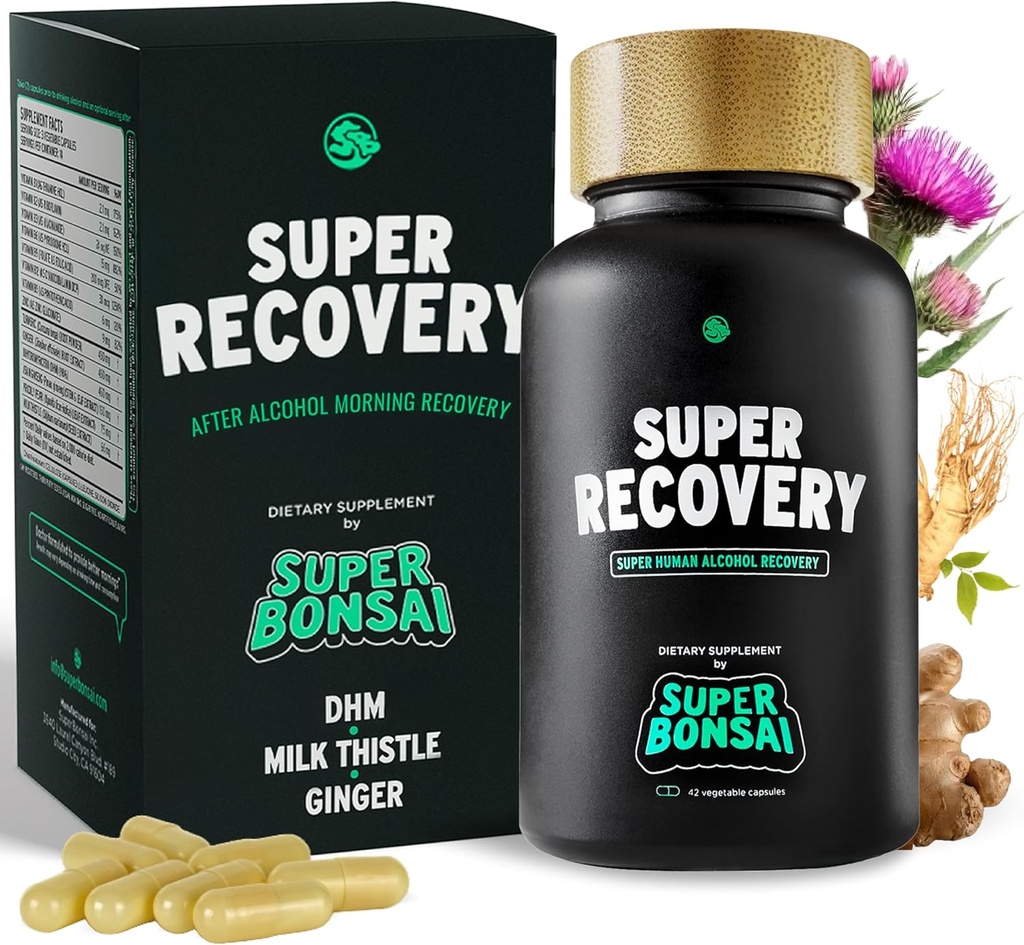 SuperBonsai Capsules Super Recovery pour post-célébration et soulagement du matin - Tout le soutien naturel holistique - 3 Capsules prises avant de boire et un service optionnel après (14 portions)