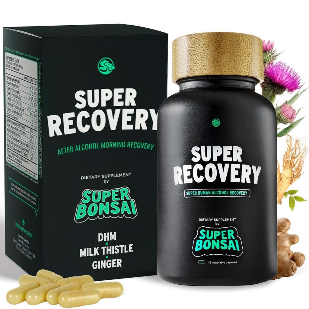SuperBonsai Capsules Super Recovery pour post-célébration et soulagement du matin - Tout le soutien naturel holistique - 3 Capsules prises avant de boire et un service optionnel après (14 portions)