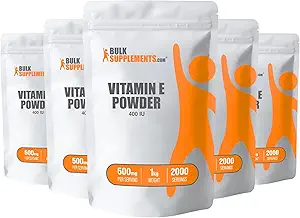 BulkSupplements.com Vitamine E 400 UI poudre - comme D-Alpha Tocophérol, suppléments nutritionnels - sans gluten, 500mg par portion, 5kg (11 lbs) (paquet de 5)