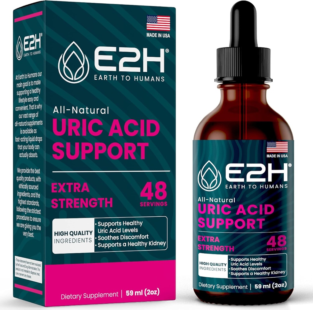 E2H Uric Acid Support Supplement - Tart Cherry and Devils Claw - Supports Uric Acid Health and Rein Function Non-OGM - Vegan - 2 Fl Oz