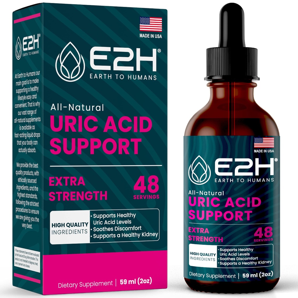 E2H Uric Acid Support Supplement - Tart Cherry and Devils Claw - Supports Uric Acid Health and Rein Function Non-OGM - Vegan - 2 Fl Oz