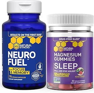 ÉTAT NATUREL Gommies de magnésium de sommeil + NeuroFuel Nootropic Bundle - soutient la santé cérébrale et le sommeil* - 105 pièces