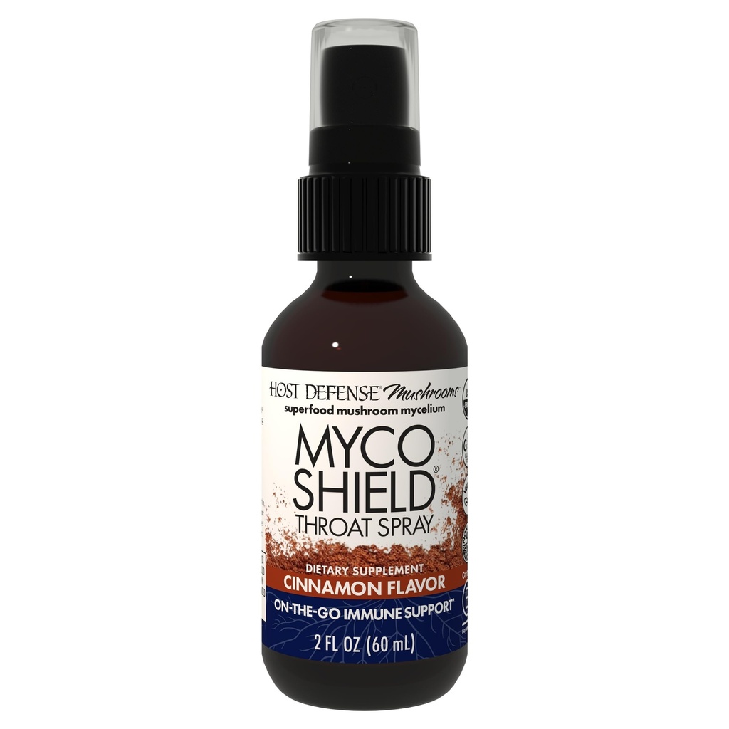 Host Defense MycoShield Throat Spray - Immune Health Support - Supplément de champignons diététiques avec Chaga, Reishi, Turkey Tail & More - Support Immune On-The-Go - Cinnamon Flavor, 2 fl oz (142 portions)*