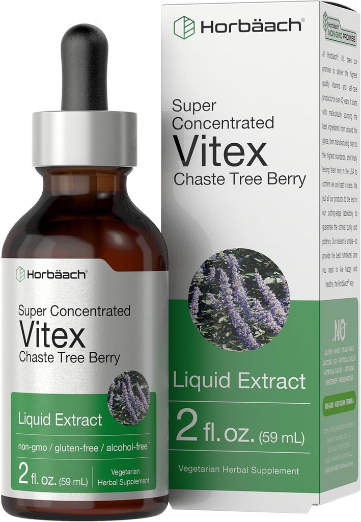 Horbäach Vitex Berry Chasteberry Extract Tincture | 2 fl oz | Super Concentrated Liquid | Alcohol Free Chaste Tree Berry Supplement | Vegetarian, Non-GMO, Gluten Free