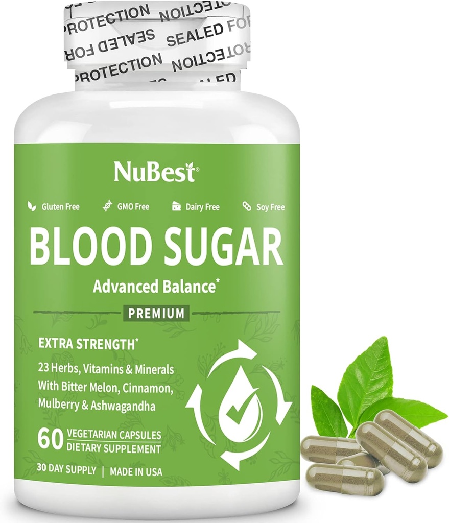 Sucre de sang - Formule avancée avec Melon amer, Ashwagandha, cannelle, chrome, magnésium, vitamines, acide alpha lipoïque, poivre Cayenne et plus