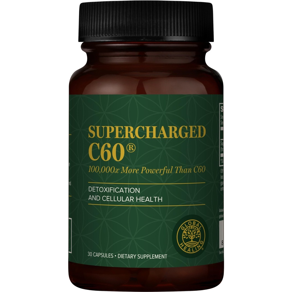 Global Healing Center Supercharged C60 - Micro-activated Carbon Fullerène w/Organic MCT Powder, 10 fois plus puissant que les suppléments C60 réguliers - aide à la désintoxication, le vieillissement (30 capsules)