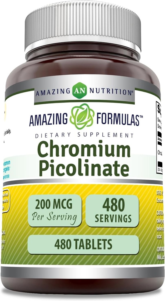 Formules étonnantes Supplément de picolinate de chrome 200 Mcg par portion