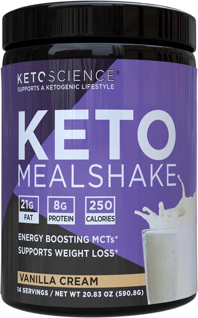 Keto Science supplément alimentaire kétogénique shake Vanille, riche en MCT et protéines, emballé avec collagène, vitamines et minéraux, Keto et Paléo amical, perte de poids, (14 portions), 20.49 Oz