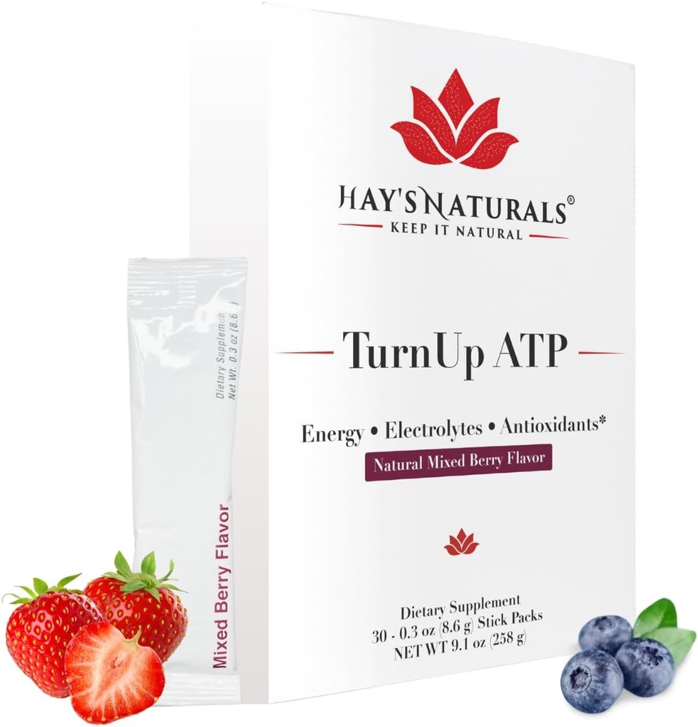 Hay's Naturals allume l'ATP - 30 paquets de boissons sans sucre, ATP pur, B-vitamines, électrolytes et purenergy