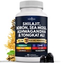 Nouveau supplément d'âge Shilajit avec la mousse de mer, Ashwagandha, Tongkat Ali, Boron, Magnésium - Capsules d'acide fulvic pour les hommes - 90 Nombre