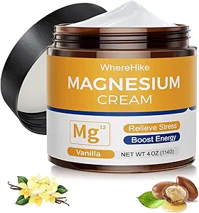 Crème naturelle de magnésium topique pour le sommeil, Lotion de magnésium nocturne pour la douleur et les crampes de jambes, Détente musculaire,Calme, Hydratation profonde pour le soin de la peau. (Vanilla)