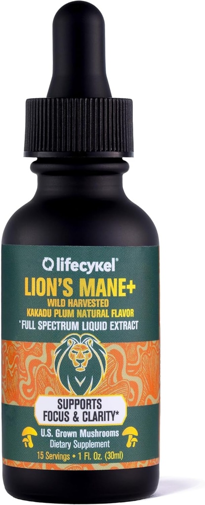 Cykel de vie - Extrait de champignons de la Mane de Lion avec Plum Kakadu - Booster de cerveau Nootropic pour la mémoire, le focus et le sommeil REM - Teinture de champignons organiques non OGM - 1 Fl Oz (15 portions)