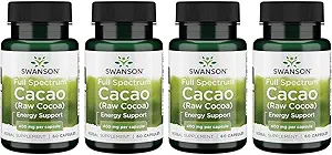 Swanson Full Spectrum Cacao (Raw Cocoa) - Supplément à base de plantes Promouvoir le soutien énergétique léger - Formule traditionnelle de fruits entiers - (60 capsules, 400 mg chacune) 4 Pack