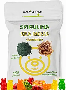 Spirulina Gummies Sea Moss Gummies - Supplément Superfood pour le bien-être global - Spirulina Sea Moss Gummy Bears fabriqué avec de la poudre de spiruline bleu-vert et extrait de mousse de mer
