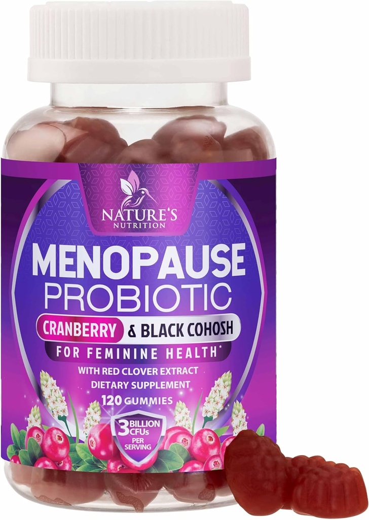Menopause Supplements for Women - 3 Billion CFU Natural Menopause Relief for Mild Hot Flashes & Night Sweats, PH, Vaginal Health Support Probiotics for Women Gummy, Probiotic Supplement - 120 Gummies