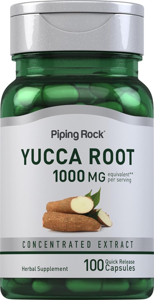 Piping Rock Yucca Racine Capsules 1000mg , 100 Count , 100 Extract Concentrate , Supplément à base de plantes Non-OGM, sans gluten