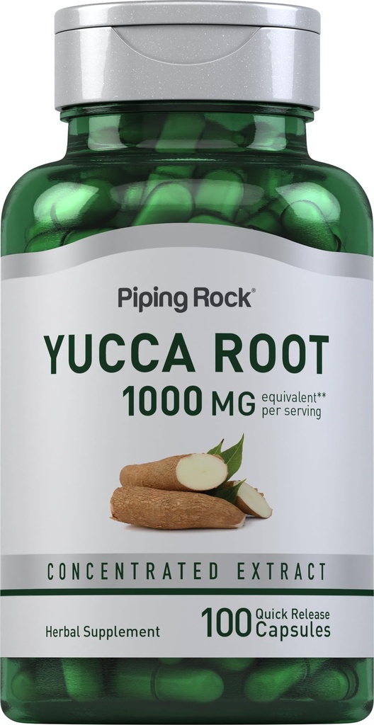 Piping Rock Yucca Racine Capsules 1000mg , 100 Count , 100 Extract Concentrate , Supplément à base de plantes Non-OGM, sans gluten