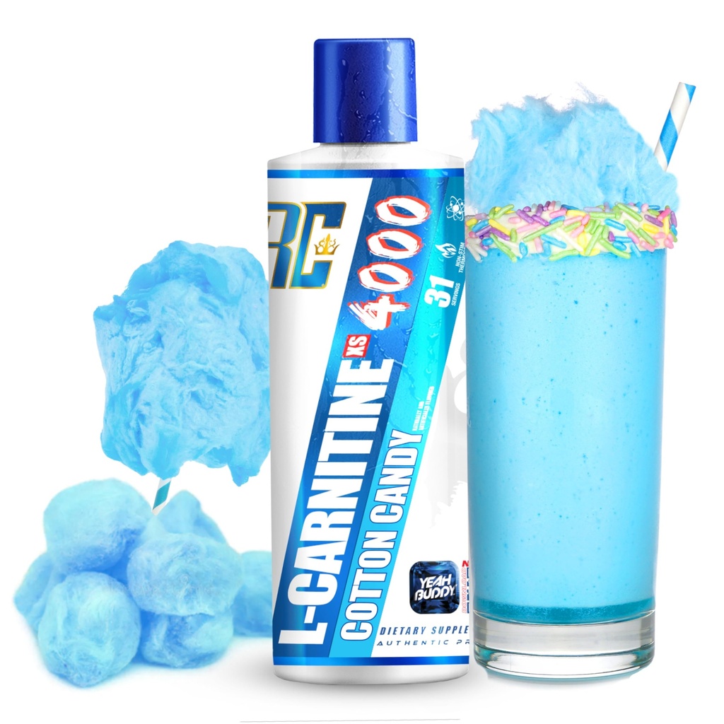 Ronnie Coleman Série Signature L Carnitine XS 4000 Liquide, Stimulant Sans sucre, Zéro Carbs, Lean Muscle Strength Support pour les hommes et les femmes, 16 Oz (16 oz, Cotton Candy (4000))