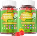 Probiotiques végétaliens Gummies pour les femmes et les hommes - Suppléments de prébiotiques fibreux de 50 milliards d'UFC Probiotiques, Inuline, Psyllium Husk & Multivitamine pour Gut, Digestion et santé immunitaire,2 Pack
