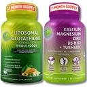 SUPPLÉMENTS ÉTUDE Glutathion liposomique 500mg Enrichi en aliments organiques entiers + Calcium à base végétale, magnésium, zinc, D3 et K2 avec curcuma – végétalien, non OGM, aide au bien-être quotidien propre