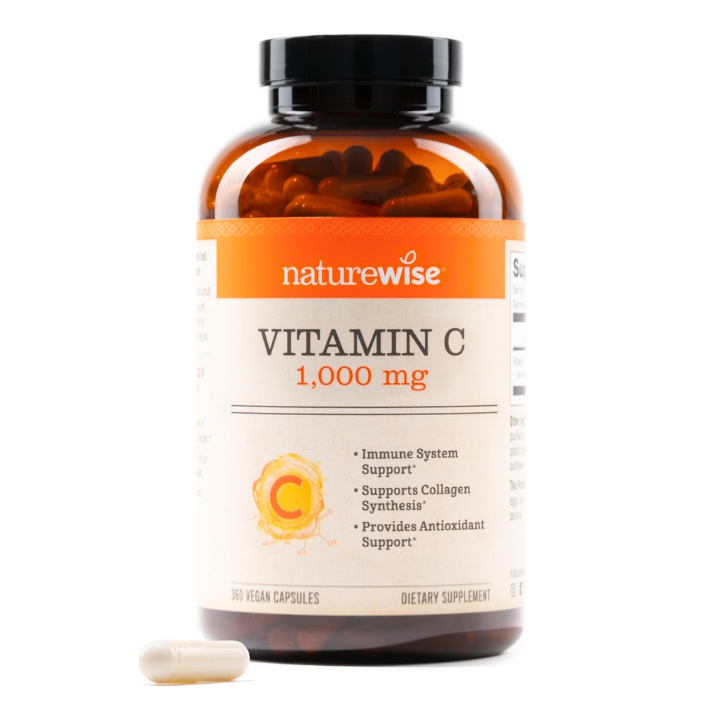 NatureWise Vitamin C 1000mg Capsules - Extra Strength Vegan Vitamin C for Daily Antioxidant & Immune Support - Non-GMO, USA Manufactured - 360 Capsules[360-Day Supply]