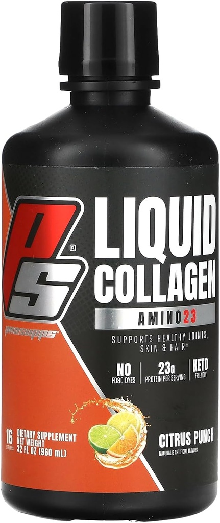 PROSUPPS Amino23 Collagène liquide Shoats, Citrus Punch - Collagène Peptide Supplément post entraînement soutient le vieillissement en santé, les articulations, la peau et les cheveux - sans gluten et sucre zéro - 16 portions