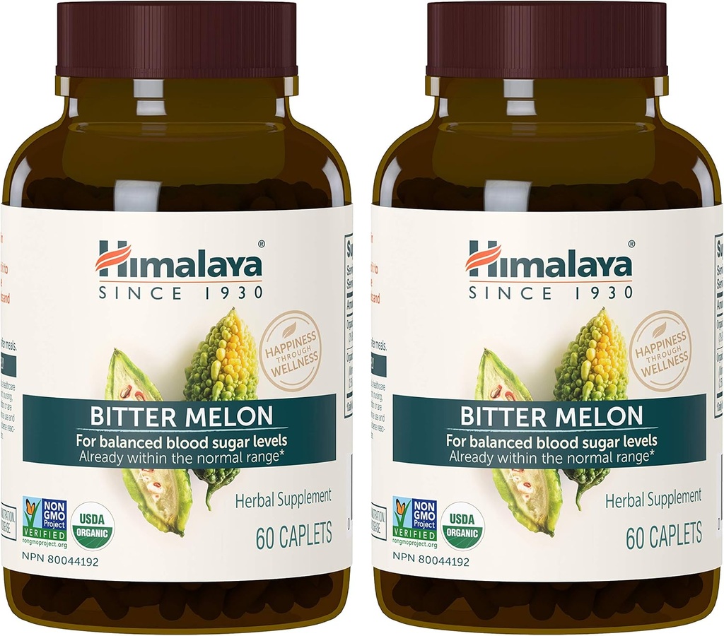 Melon à amers biologiques de l'Himalaya - Soutien au métabolisme du glucose à base de plantes - USDA Organic, Non-OGM, Vegan, Sans gluten, Sans additifs, 660 mg, 60 Caplets (paquet de 2)