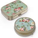 Pill Case Pill Box with Mirror Retro Small Pill Case for Purse or Pocket Bronze Pill Box or Vitamines, Huile de poisson, Suppléments, Pill Containe Travel Gifts(2PCS)