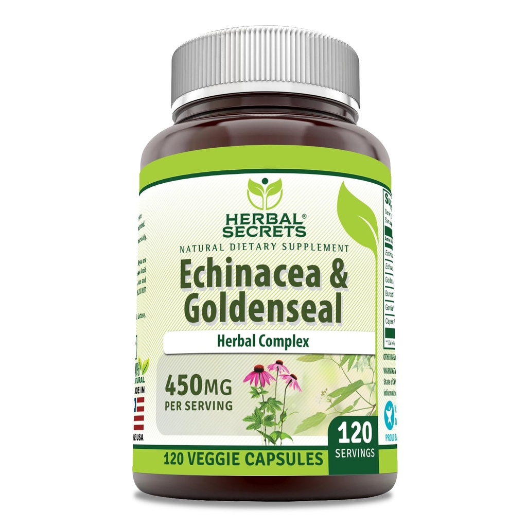 Herbal Secrets Echinacea & Goldenseal Root Supplement (complément de racine) 450 Mg par service (en anglais seulement) Capsules veggies (en anglais seulement)