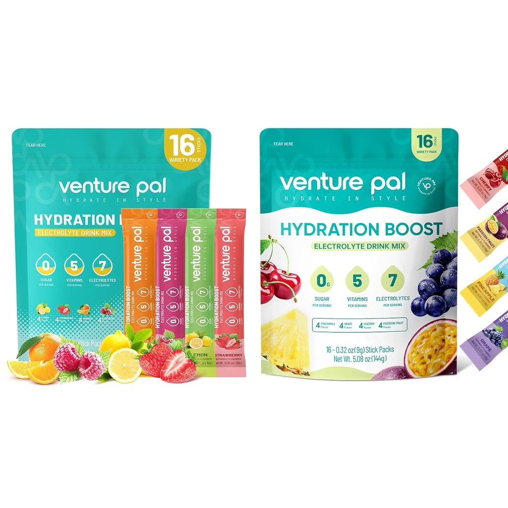 Venture Pal Powder Packets sans électrolyte de sucre - Liquid Daily IV Drink Mix pour l'hydratation rapide et la récupération des parties