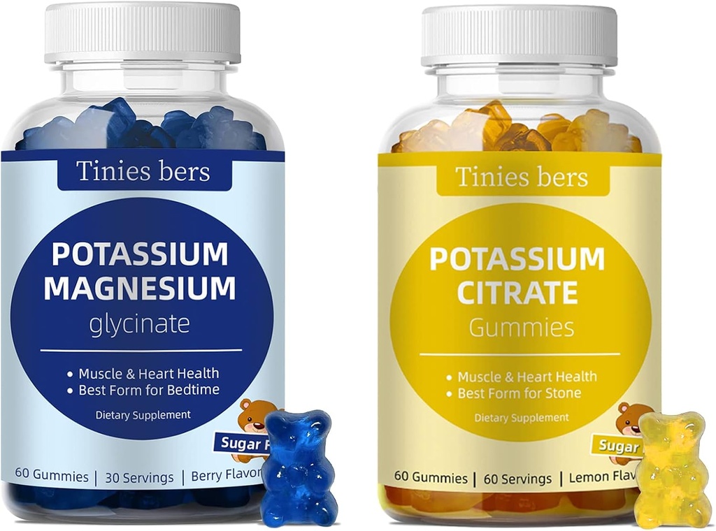 Gommies de citrate de potassium et Gommies de magnésium de potassium pour adultes et enfants, Gommies sans sucre